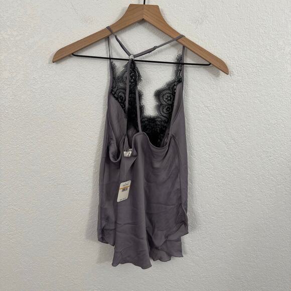NEW NWT Free People Starlight V-Neck Lace Trim Cami Top Silver Mauve Purple S - Picture 7 of 11